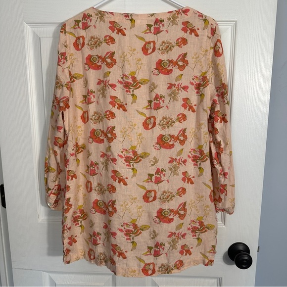 Lands End sz. 12 100% linen floral tunic, pink, 3/4 slv., fall, office, date - Picture 10 of 11
